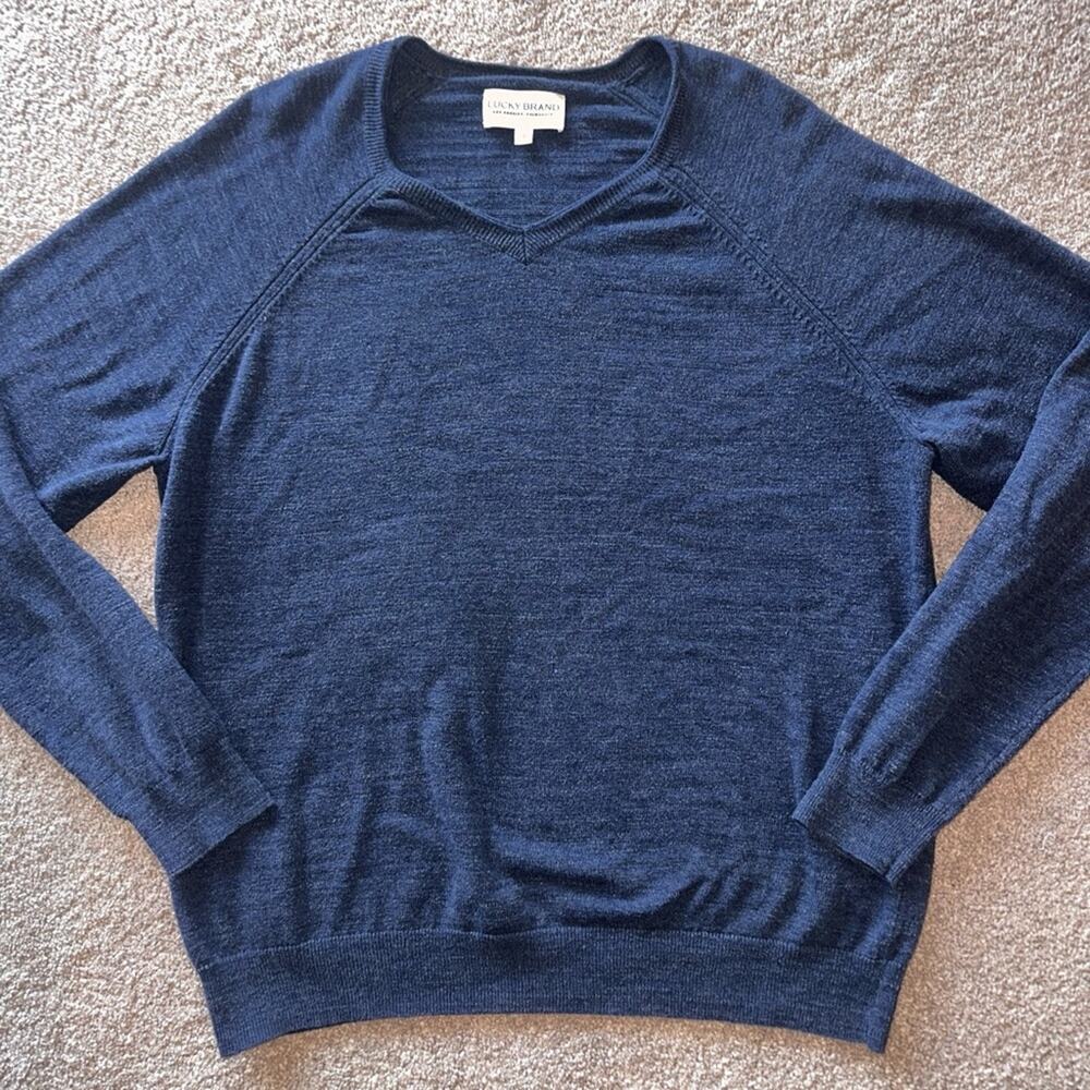 Lucky Brand Men's V-Neck Lightweight Navy Blue Sweater, Size X-Large EUC